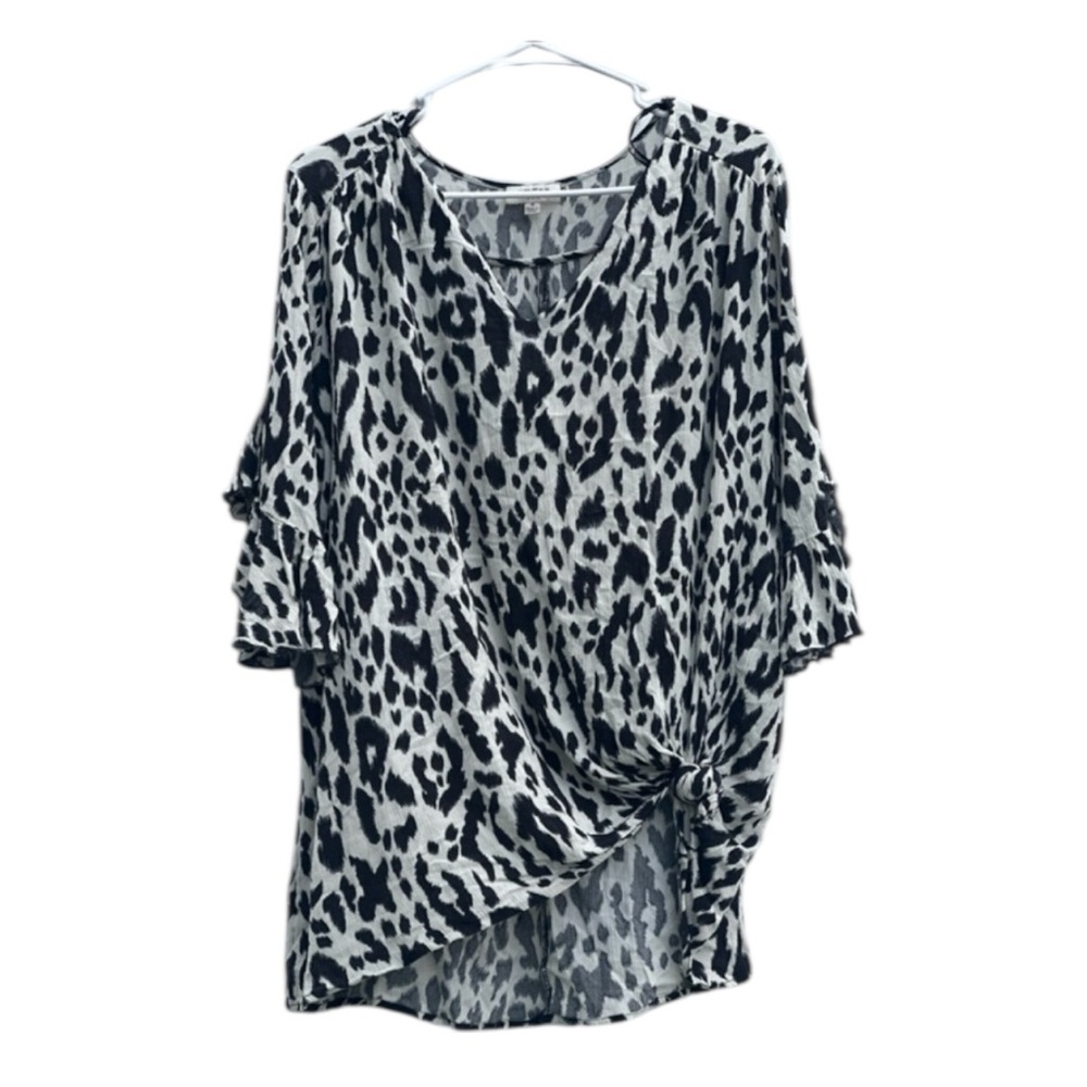 Umgee Leopard Print Ruffle Tunic Top Women’s Medium NWOT Boho Tie Front